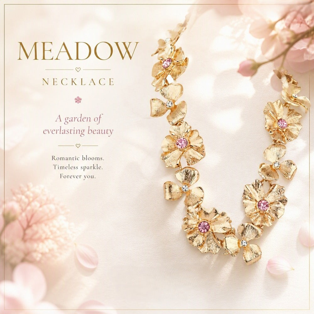 Park Lane Meadow Gold Pink & Clear Floral Statement Necklace NWT - Image 1