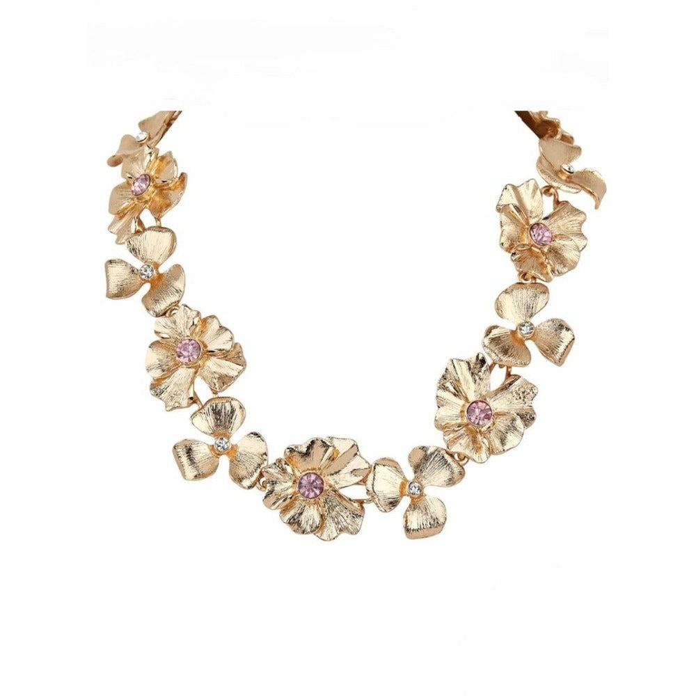 Park Lane Meadow Gold Pink & Clear Floral Statement Necklace NWT - Image 4