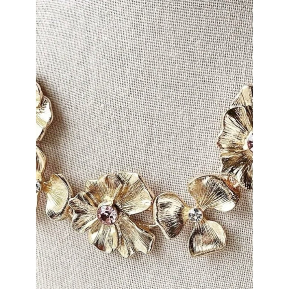 Park Lane Meadow Gold Pink & Clear Floral Statement Necklace NWT - Image 3