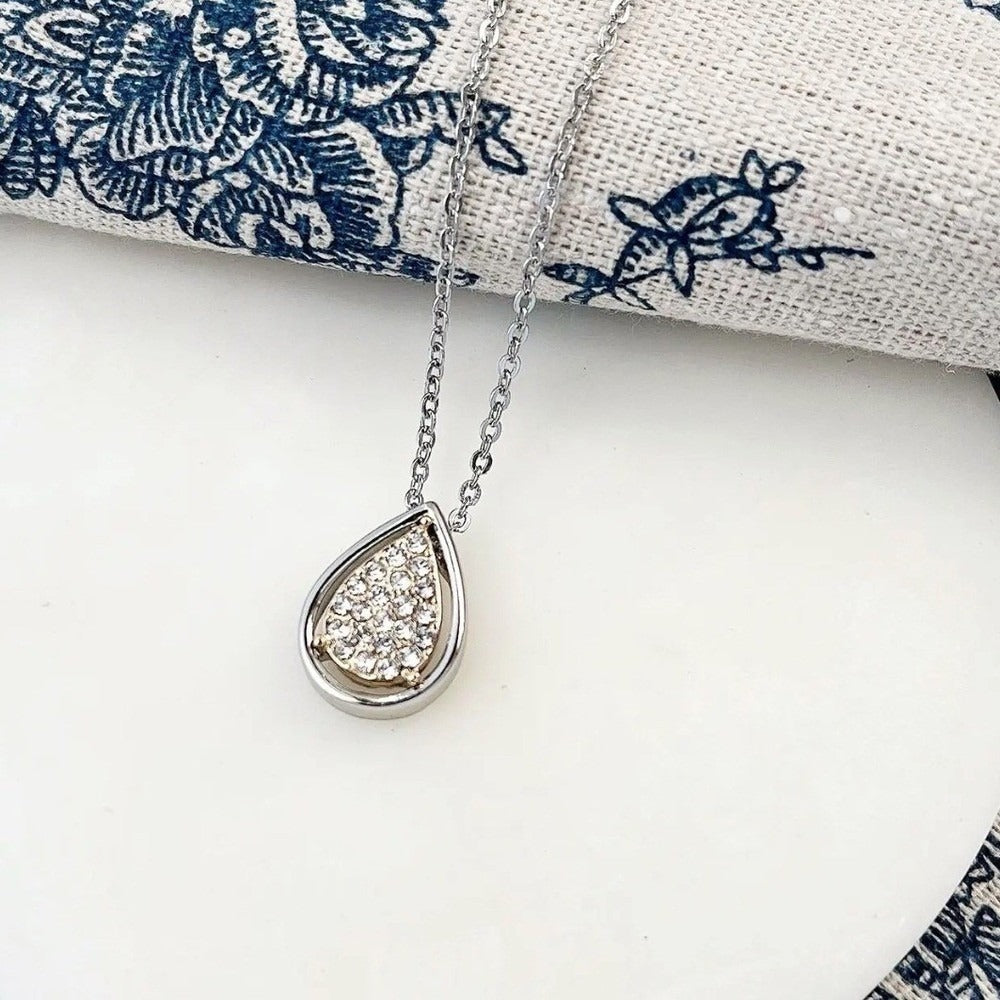 Park Lane Evie Silver Gold Teardrop Pavé Crystal Necklace NIB - Image 3