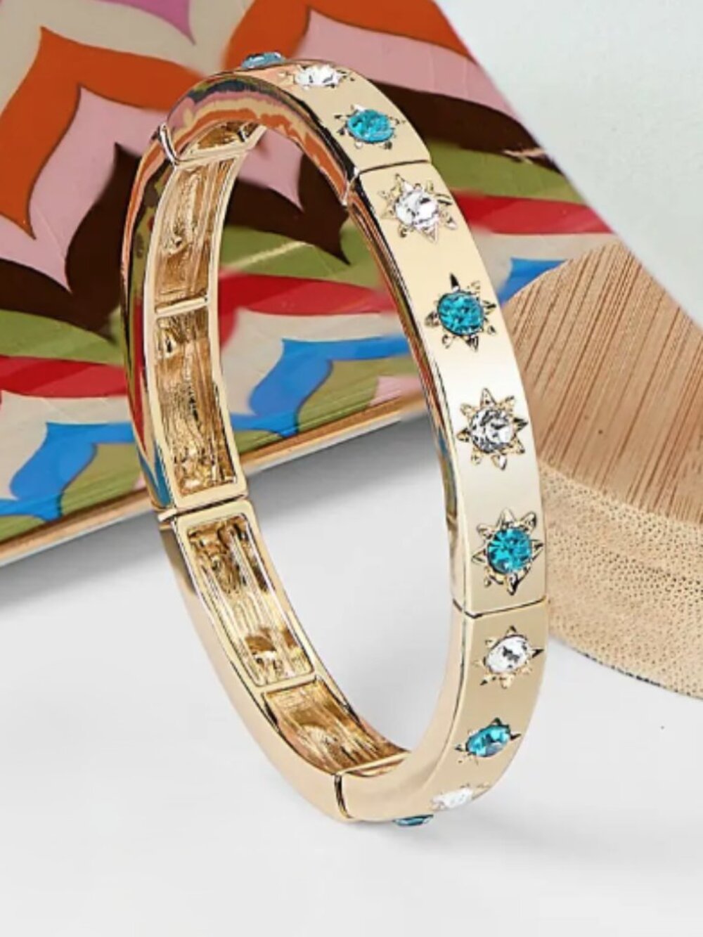 Park Lane Big Sky Gold Tone Stretch Bracelet Blue Clear Starburst Crystal NIB - Image 2