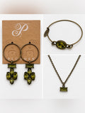 Plunder Green Crystal Jewelry Set - Necklace, Bracelet & Hoop Earrings NWOT - Image 1