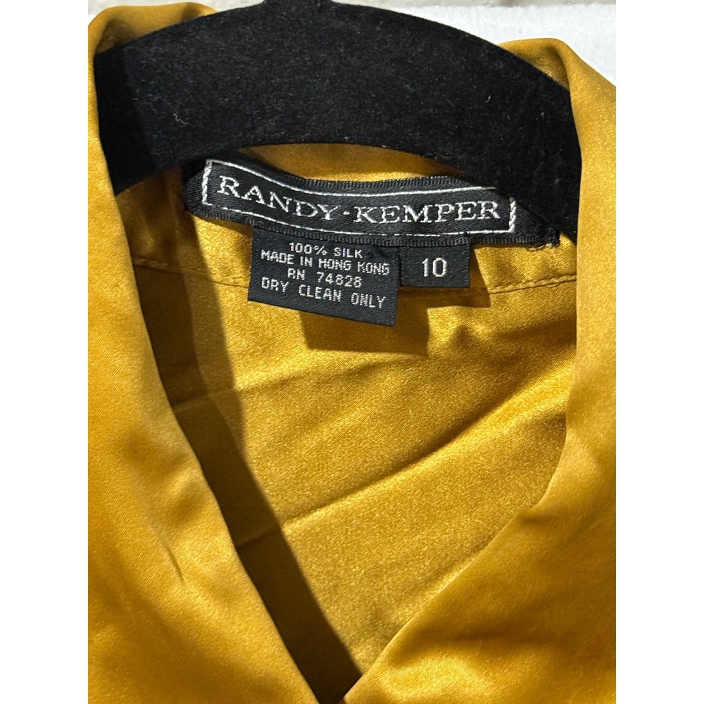 Randy Kemper Vintage 100% Silk Button Down Shirt Mustard Gold Size 10 - Image 3