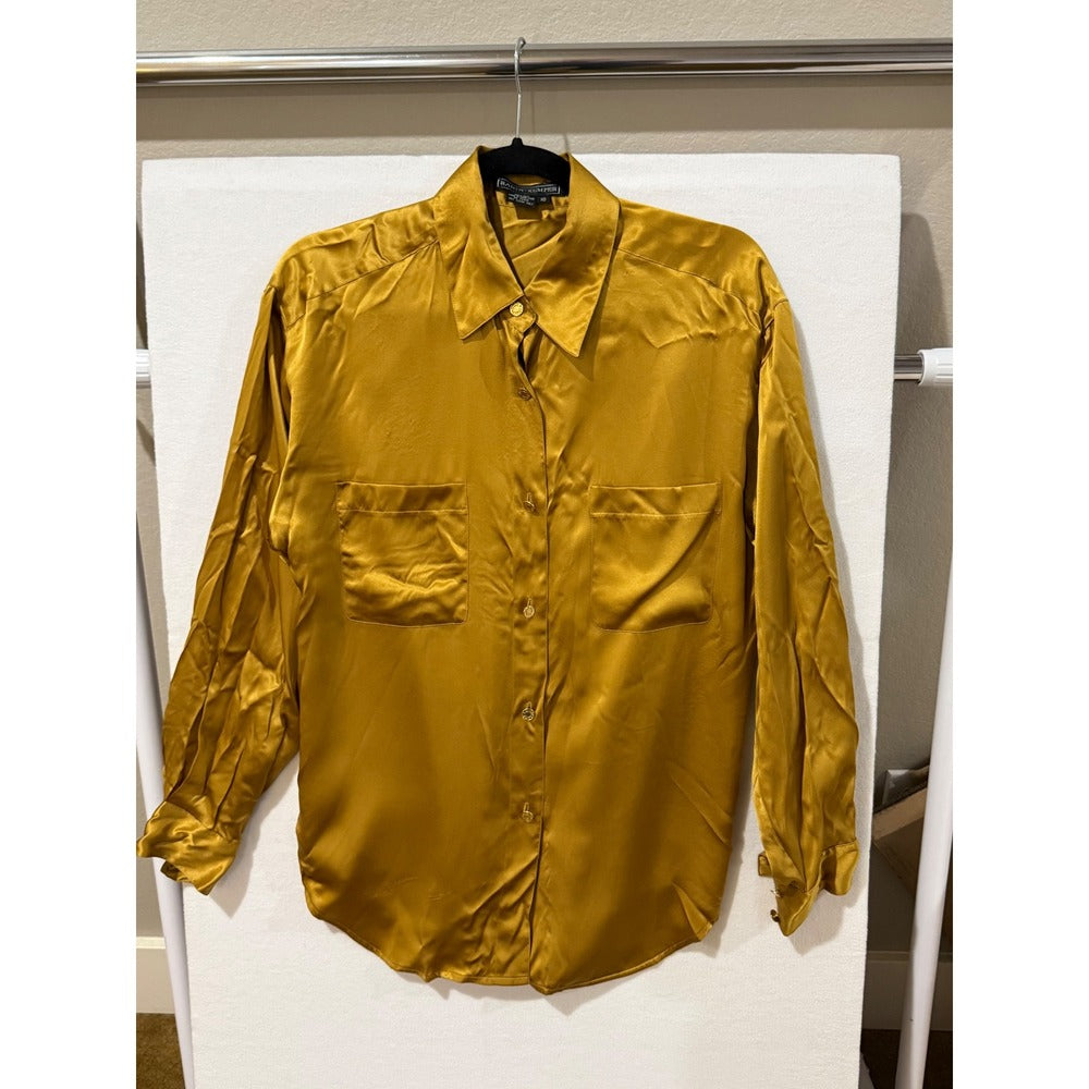 Randy Kemper Vintage 100% Silk Button Down Shirt Mustard Gold Size 10 - Image 1