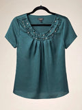 Talbots Embellished Neckline Blouse in Green Size 6 - Image 1
