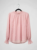 Papillon Swiss Dot Mock Neck Smocked Cuff Blouse Pink Medium - Image 1