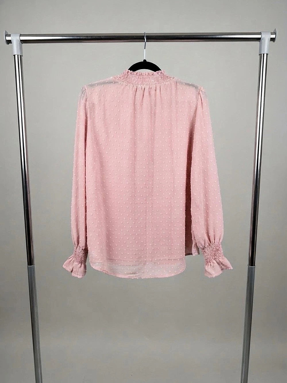 Papillon Swiss Dot Mock Neck Smocked Cuff Blouse Pink Medium - Image 2