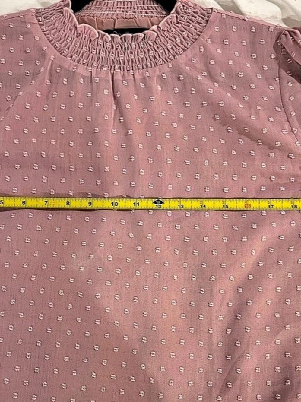Papillon Swiss Dot Mock Neck Smocked Cuff Blouse Pink Medium - Image 4