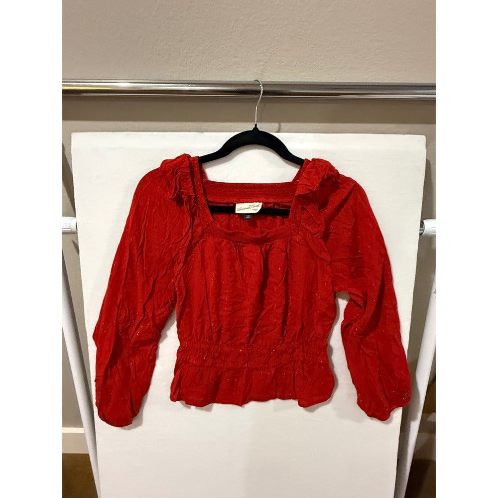 Universal Thread Womens Red Smocked Peplum Top XS - Image 1