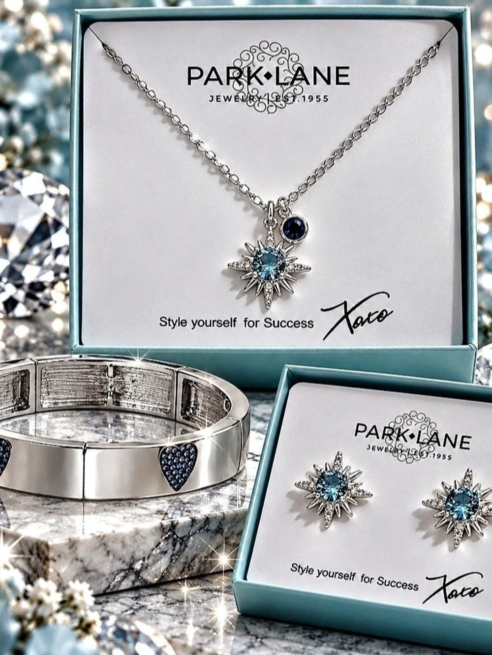 Park Lane Shiloh & Darling Silver-Tone Blue Crystal Set NIB - Image 1