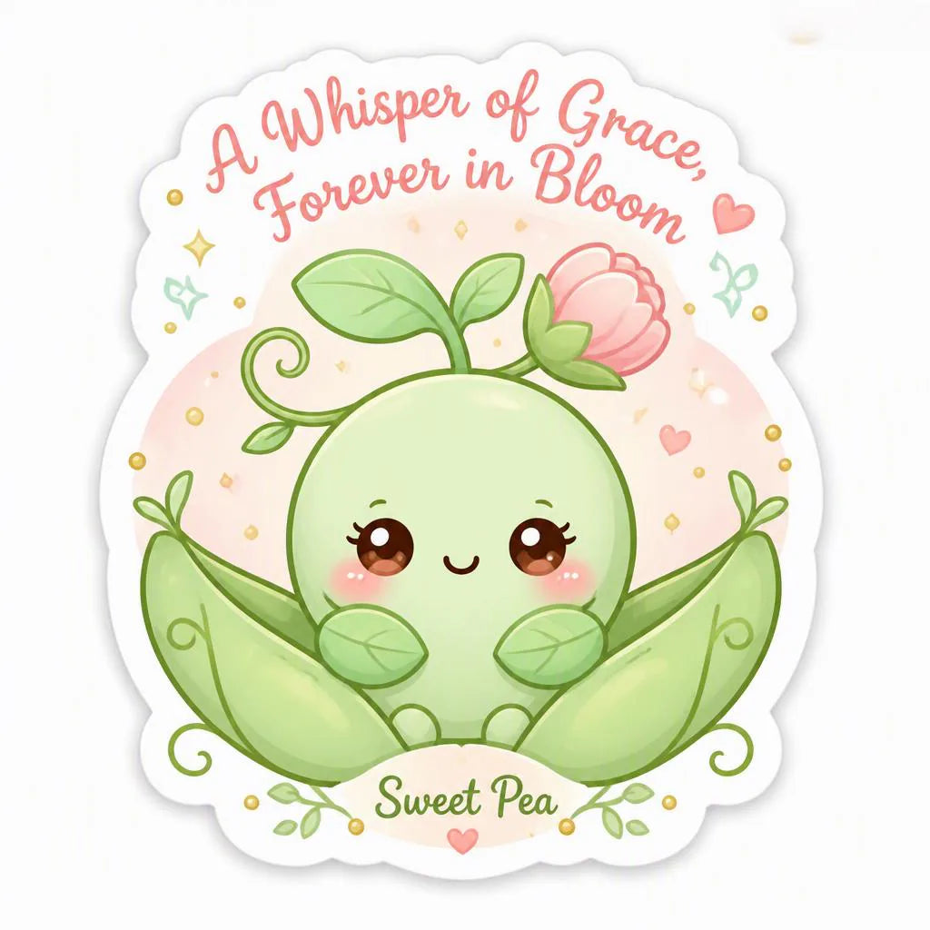 Sweet Pea A Whisper of Grace Forever in Bloom Kawaii Style 2 x 2 Sticker - Image 1